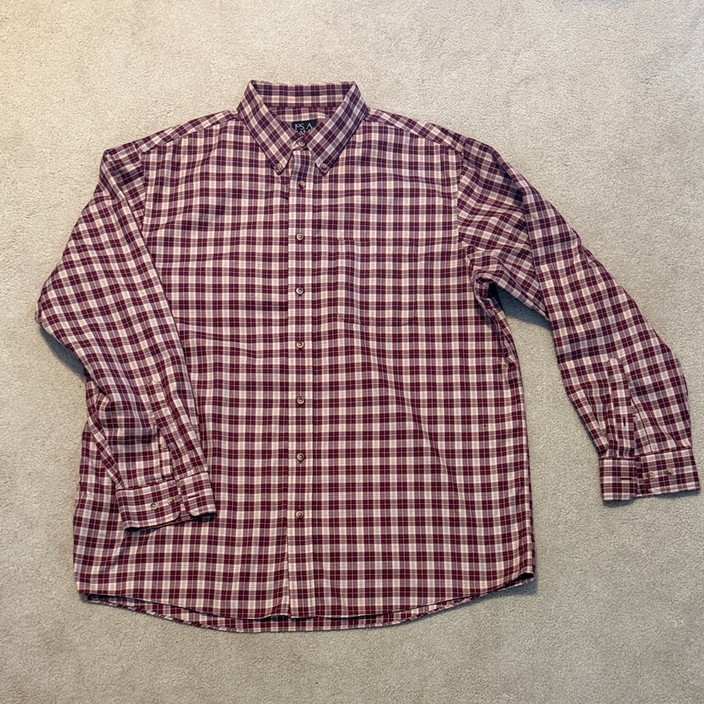 Jos. A. Bank Burgundy and White Plaid Shirt